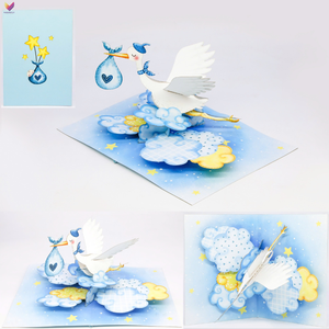Carte de vœux 3D personnalisée pour bébé, thème grue bleue, avec enveloppe, carte de vœux artisanale pour bébé, pour félicitations - Product Image 2