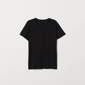 Camiseta de Manga Corta para Hombre, Corte Ajustado, Cuello Redondo, Color Negro Sólido, Informal, 100% Algodón Jersey, Tejido Liso Teñido - Product Image 2