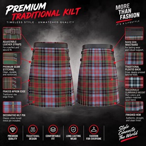 Kilt écossais traditionnel pour homme, rouge, vert, bleu, noir, à carreaux, avec boucles de ceinture en cuir - Product Image 6