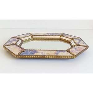 Espejo de Pared con Marco Metálico Art Deco, Diseño Floral Morado, Vidrio Decorativo, Forma Octogonal - Product Image 4