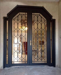 Royal Luxury KHP-DG-003 Rust-resistant Wrought Iron Main Door Geometric Patterned Glass Panels Minimalist Design - Product Image 2