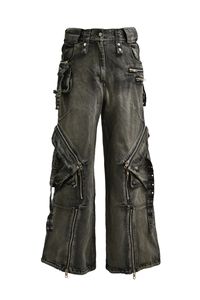 Pantalon cargo pour homme, taille haute, coupe ample, style motard, avec poches plaquées, couleur unie, fermeture boutonnée - Product Image 4