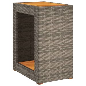 Table d'appoint de patio en rotin poly gris avec dessus en bois 23.6 "x 15.7" x 29.5 "Tables d'extérieur - Product Image 2
