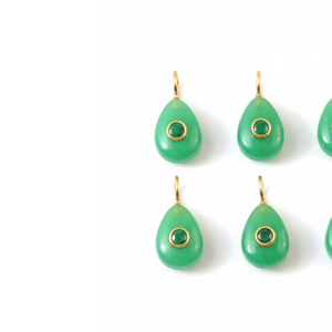 Natural Green Chrysoprase Pear Gemstone Handmade 925 <b>Silver</b> Gold Plated Double Loose Stone Inlay Fashion Pendant Charm Jewelry - Product Image 1