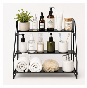 Rustic Farmhouse Metal <b>Kitchen</b> Organizer <b>Rack</b> with Three Tier Storage Shelf Paper Towel Holder and Countertop Display Stand - Product Image 3
