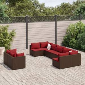 Ensemble de canapés de patio modulaires rectangulaires en rotin PE brun, 9 pièces, canapés de jardin - Product Image 1