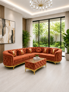 Chesterfield Sectional Luxury Terracota <b>Sofa</b> Tufted Velvet Upholstered Corner Couch Gold Frame for Living Room Manufacture <b>Sofa</b> - Product Image 6