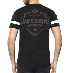 T-shirt à manches courtes en jersey respirant pour homme, taille plus, noir, avec bordure contrastée à rayures blanches, col rond, design tricoté décontracté - Product Image 2