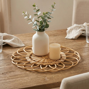 18 Inch Bohemian Floral <b>Ring</b> Rattan Charger <b>Plate</b> Handwoven Heat Resistant Decorative Table Charger for Dining and Event Decor - Product Image 5