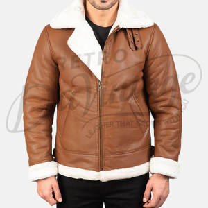 Veste en cuir d'agneau véritable pour homme de qualité supérieure, doublée de fourrure, style motard, veste d'aviateur, vêtement d'extérieur décontracté pour l'hiver - Product Image 3