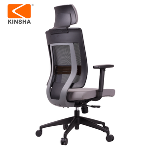 Chaise de bureau ergonomique moderne KINSHA, réglable en hauteur, dossier en maille, accoudoirs réglables, appui-tête intégré, base en plastique, synchronisation - Product Image 2