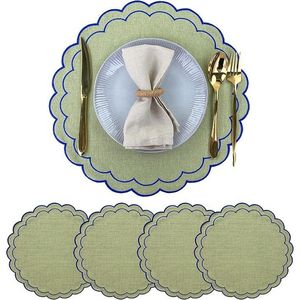 Set di 4 tovagliette in lino e cotone con ricamo floreale a festoni, 38 cm, tessuto con trama in lino naturale, lavabili in lavatrice - Product Image 6