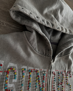 Sweat-shirt à capuche zippé unisexe entièrement personnalisé, style streetwear, 400 GSM, épais, décontracté, 100% coton, coupe oversize, avec strass - Product Image 5