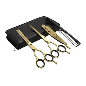 Ensemble de ciseaux de coiffure professionnels en acier inoxydable doré, lame tranchante, pour droitiers, manche long, légers, réutilisables, 28 dents - Product Image 1