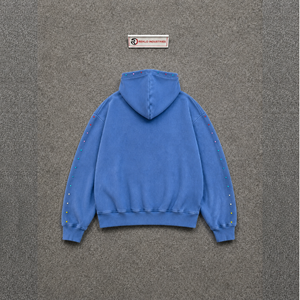 Sudadera con Capucha Extra Grande Azul Vintage Desgastada, Estilo Urbano, Tejido Grueso, Lavado Vintage, Informal para el Día a Día, Estilo Urbano Premium, Suave - Product Image 6