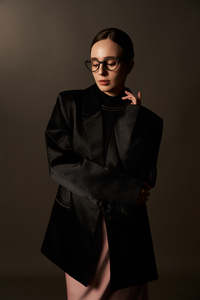 Blazer surdimensionné en mélange de laine pour femme, col en V, bouton unique, veste formelle décontractée brodée - Product Image 3