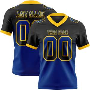 Camiseta de Fútbol Americano Personalizada para Hombre, Cuello en V, Manga Corta, Negra, Azul, Amarilla, Impresión Sublimada, Nombre del Equipo, Número, Absorbe la Humedad - Product Image 1