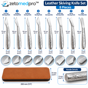 Ensemble de 8 couteaux à découper et à tailler le cuir en acier inoxydable avec étui de protection ZETOMEDPRO - Product Image 3