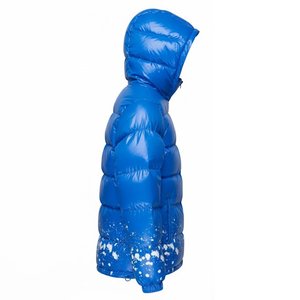 New Custom Men's Blue Hooded Down <b>Coat</b> With <b>Snow</b> Print Waterproof Casual Outerwear Zipper Closure Thick Polyester Winter Wear - Product Image 3
