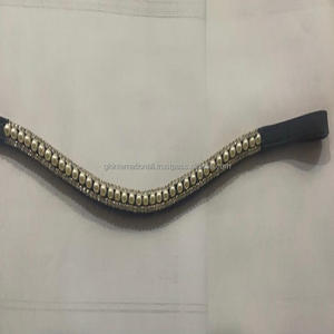 Personnalisé 3 rangées de perles blanches et de cristaux Diamante Bling Rhinestones Wave Shape Black Leather Horse Brow Band at Wholesale - Product Image 3