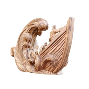 Figura de Barco Tallada a Mano en Madera, Jesús y Discípulos, Arte Religioso Coleccionable, Decoración Independiente - Product Image 3
