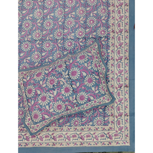 Sábana Plana Doble Morada con Estampado Geométrico de Algodón 200TC, Tejida a Mano con Técnica Jaal, Transpirable, para Uso Doméstico, Hotelero y de Lujo - Product Image 1