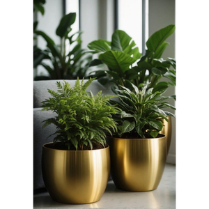 Magnifiques jardinières en métal doré de forme ronde, accessoires de jardin pour la maison, balcon, patio, pots et jardinières - Product Image 4