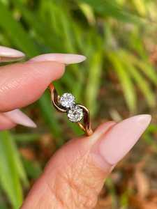 Anillo floral Toi Et Moi con diamante talla redonda de mina antigua, cultivado en laboratorio, oro macizo de 14K, para boda de mujer, regalo sorpresa para parejas - Product Image 5