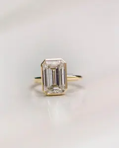 2.5 CT 에메랄드 컷 랩 다이아몬드 CZ 약혼 반지 14k 옐로우 골드 vermeil 웨딩 배 약혼 반지