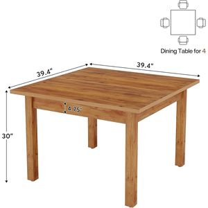 Tavolo da Pranzo Quadrato in Legno per 4 Persone, Gambe in Legno, Stile Rustico per Cucina e Soggiorno, Design Trendy 2022 - Product Image 4