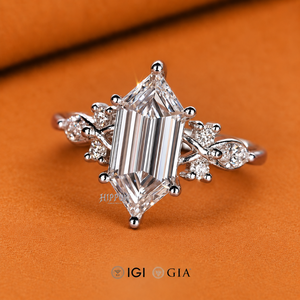 Bague de fiançailles pour femme avec diamant hexagonal allongé de 2 carats, diamant de laboratoire certifié IGI, bague de mariage, diamant unique - Product Image 2