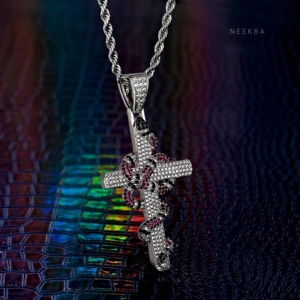 Moissanite Coral Snake <b>Cross</b> Pendant in 925 Sterling Silver - Striking Design Coral Snake Wrapped <b>Cross</b> Pendant - Product Image 5