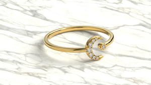 Bague de fiançailles en or 18 carats de luxe avec diamants, motif croissant de lune, empilable, style céleste, pavée, pour femme, bijoux fins - Product Image 3