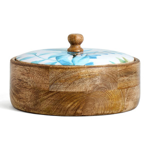 Natural Mango Wood Tortilla Warmer Bowl Roti Bread <b>Holder</b> Box Hot <b>Pot</b> Casserole Dish with <b>Lid</b> Pancake Keeper Dining Table Decor - Product Image 2