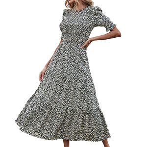 Light Blue Floral Puff Sleeve Maxi <b>Dress</b> Smocked Waist Tiered Maxi <b>Ruffled</b> Summer Long <b>Dress</b> Casual Boho <b>Dress</b> OEM Service - Product Image 3