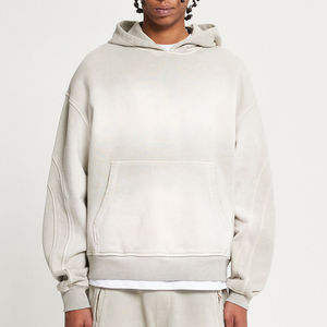 Sudadera OEM personalizada de algodón 100% ecológico con efecto desgastado, salpicaduras de pintura vintage, pedrería y hombros caídos, color liso, para invierno. - Product Image 1