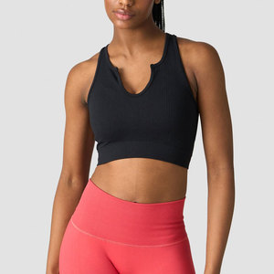 Débardeur côtelé léger 180G pour femme, col en V profond, coupe courte, couleur personnalisée, idéal pour le fitness et la gym - Product Image 1
