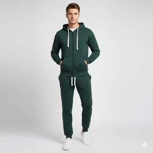 Conjunto Deportivo Unisex de Talla Grande, 100% Algodón, Transpirable, de Secado Rápido, Color Verde Oscuro, Sudadera con Capucha y Pantalones Deportivos con Cordón, Informal para Invierno - Product Image 1