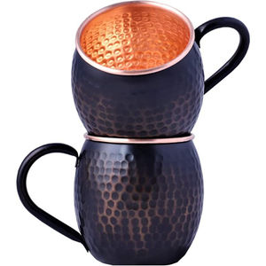 Mug à Moscow Mule en cuivre massif de qualité supérieure, martelé, avec poignée en laiton, tasse vintage pour cocktails et bière - Product Image 5