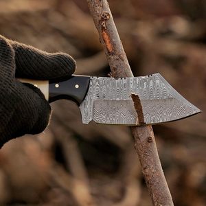 Cuchillo de caza y camping estilo vaquero personalizado de acero de Damasco, tipo Bull Cutter, de hoja fija, para desollar, con funda de cuero - Product Image 2
