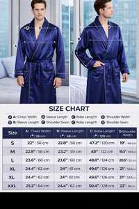 Bata de Seda Azul Marino para Hombre, Ligera y Transpirable, Ropa de Estar por Casa, Bordado de Nombre Personalizado, Ropa de Dormir, Regalo - Product Image 3