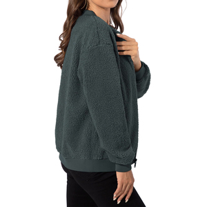 Chaqueta de Lana Transpirable Personalizada para Mujer, con Forro Polar Sherpa, Bordado, Diseño Casual para Invierno, Hombros Caídos - Product Image 2