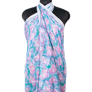 Multi-functional Boho Cotton Mulmul <b>Sarong</b> 100% Pure Long Scarf Sustainable Hand Block Print Beach Geometric Summer Neck Scarf - Product Image 5