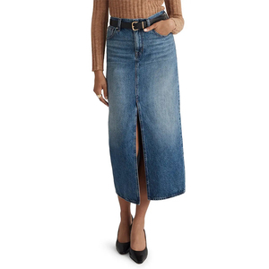 Nouvelle Arrivée 2024 – Jupe Longue en Jean pour Femme, Coupe Évasée Décontractée, Bords Bruts Brodés, Grande Taille, Style Uni – Vente en Gros de Haute Qualité - Product Image 1