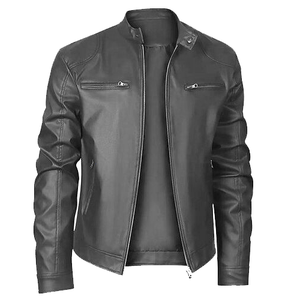 Premium Men's Vintage <b>Winter</b> <b>Leather</b> <b>Jacket</b> Crocheted Stand Windproof Breathable Customized Embroidered Standard Thickness - Product Image 1