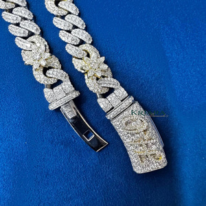 Moissanite S925 <b>Statement</b> <b>Necklace</b> Gold Rhodium Plated Flower Link Chain Unisex Luxury Everyday Wear - Product Image 3