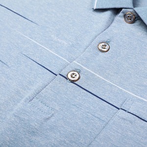 Men's Light Blue Striped <b>Polo</b> <b>Shirt</b> Short Sleeve Cotton Knitted Casual Breathable Pocket Design Regular Fit - Product Image 2