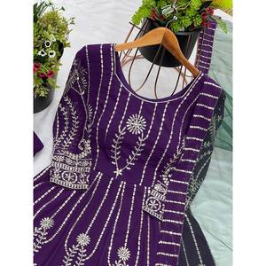 Hermoso Conjunto de Salwar Kameez de Poliéster con Bordado Pesado y Lentejuelas, Estilo Top-Down y Dupatta, para Bodas, Talla XL - Product Image 4
