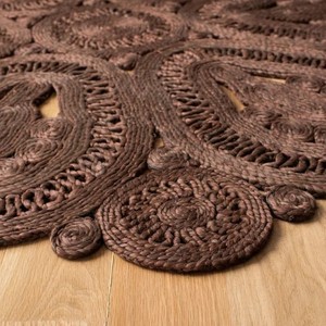 Tapis rectangulaire en jute fait main, motif médaillon, style oriental, antidérapant, écologique, à poils plats, pour la maison et les pique-niques - Product Image 6
