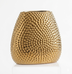 Handcrafted Beaded Textured Metal <b>Vase</b> <b>Gold</b> Finish Luxury Tabletop Flower <b>Vase</b> - Product Image 1